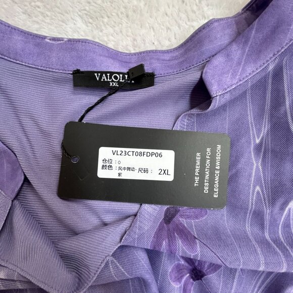 VALOLIA Womens 3/4 Sleeve Floral Tunic Tops 2XL V-Neck Double Layer Purple New - Picture 3 of 9